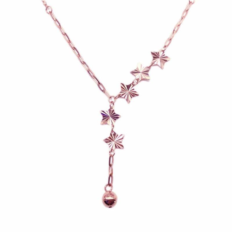Exquisite Russian 585 Rose Gold Plated Shining Star Necklace Purple Gold Star Tassel Necklace Bead Set Chain