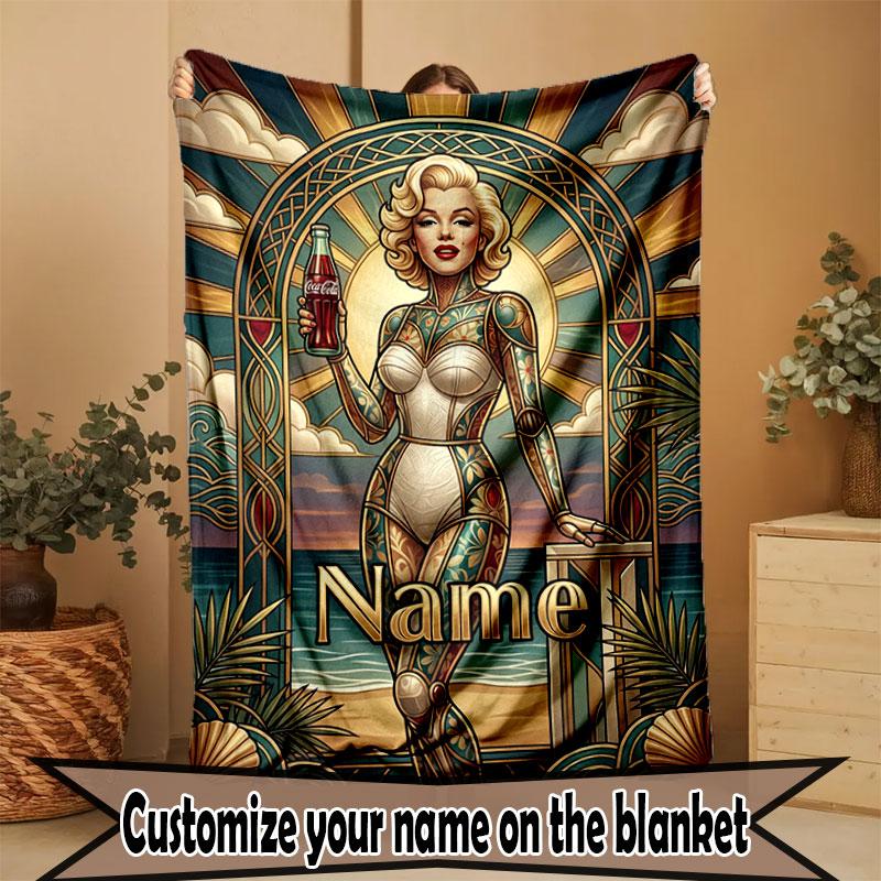 Custom Name Personalized Marilyn Monroe Print Blanket, Home Decor, Bedroom, Sofa, Camping, Couch, Gifts for Birthday Christmas