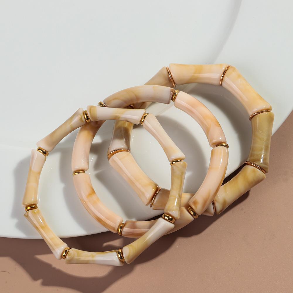 3pcs Vintage Bamboo Curved Tube Bracelets for Women Men Punk Colorful Resin Beaded Elastic Stackable Bangles Couple Jewelry Gift