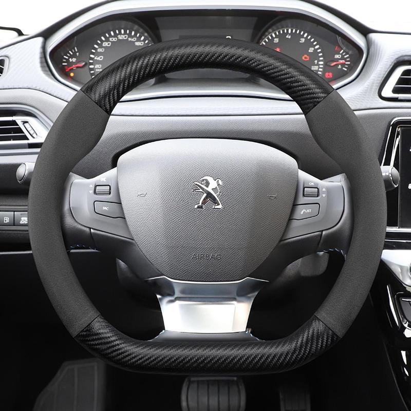 Housse de volant texturée fibre de carbone mate suédée adaptée pour Peugeot 206 208 3008 308 207 307 2008 508 5008 407 107 Partner Rifter