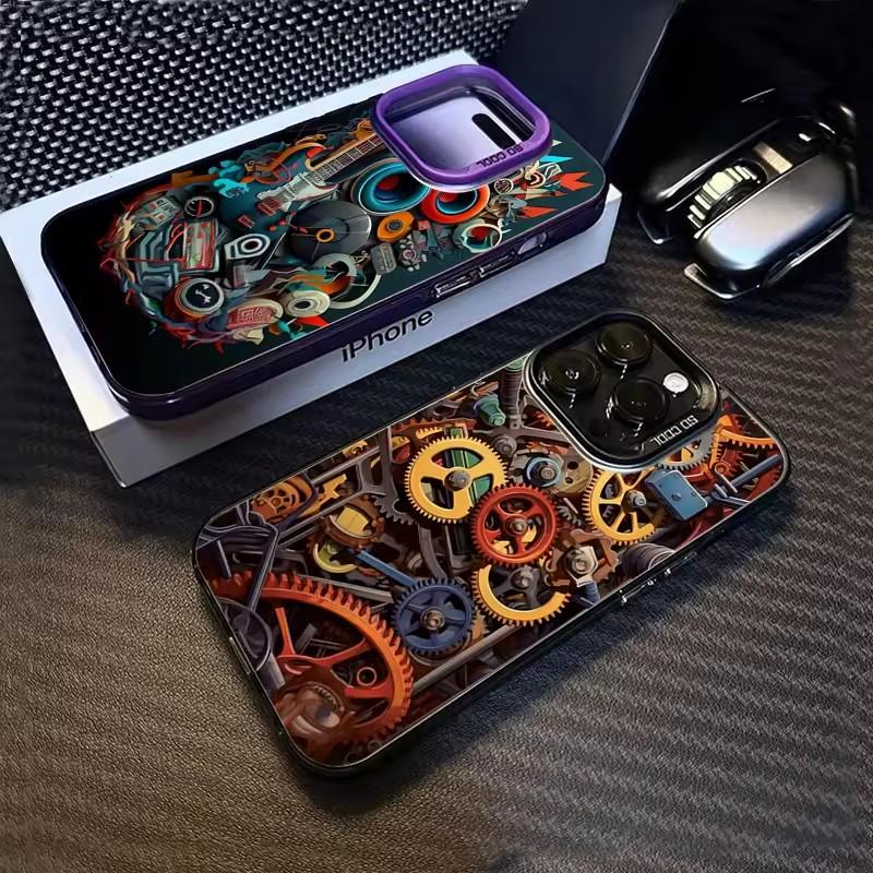 Cool Graffiti Mechanical Pattern TPU Basic Phone Case for iPhone 16 15 Pro Max 16E 14 13 12 11 XS X XR 7 8 Plus Hard Back Cover