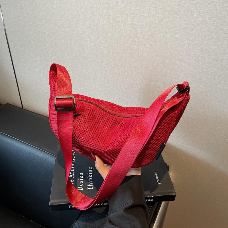 Mesh Cloth Bag Women'S Large-Capacity Niche Design Shoulder Messenger Bag Summer Commuter Dumpling Bag