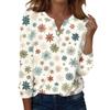 Women's Fashion Casual H Printed V-Neck Long Sleeve Decorative Button T-Shirt Tops