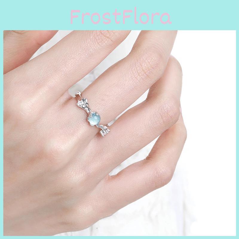 Impressive Adjustable Blue Ring For Women With Elegant Cold Style And Sparkling Accents