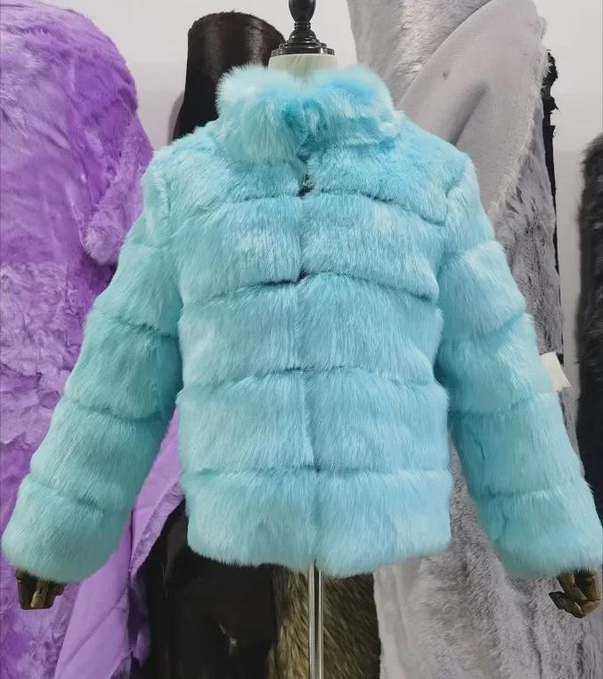 Abrigo de piel sintética para mujer con detalles de piel de zorro para otoño e invierno.