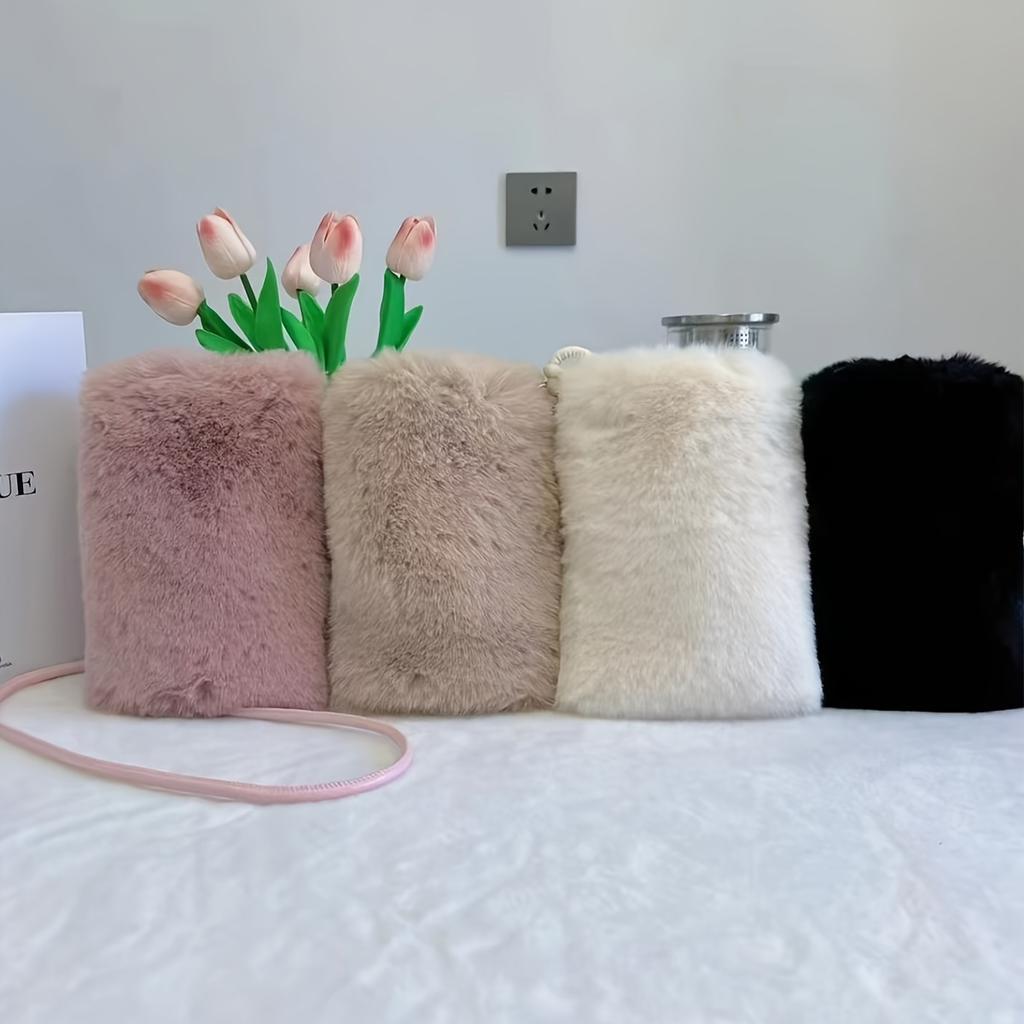 Chic Solid Color Plush Crossbody Bag Soft Foldable & Detachable Strap Perfect for Women's Shopping & Casual Holiday Parties Ideal Christmas Gift