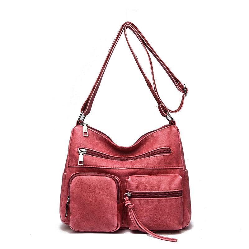 

Женская сумка Винтажная сумка через плечо из мягкой кожи Многокарманная Вместительная сумка кроссбоди красный