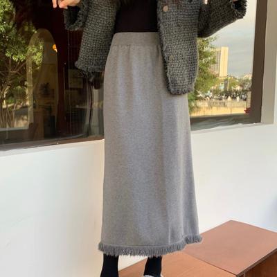 Gonne Donna Ispessite Frange Lavorate a Maglia Vita Alta Monocolore Calde Lunghezza a Metà Polpaccio Stile Coreano Eleganti Casual Ufficio Lady Autunno Chic