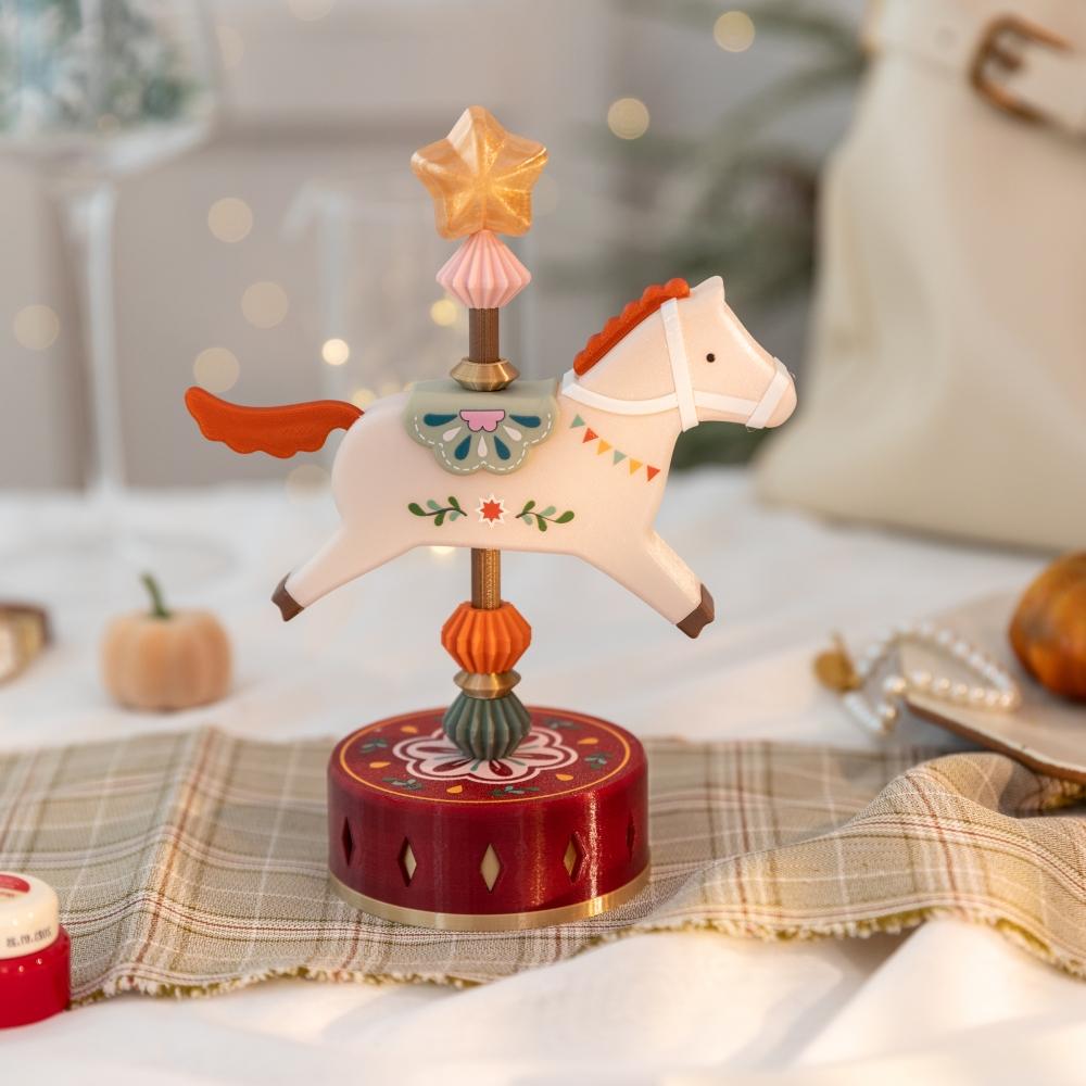 Christmas Vintage Red Dopamine Horse Rotating Ornament Pony Figurine Home Room Decor New Year Party Decor Birthday Gift