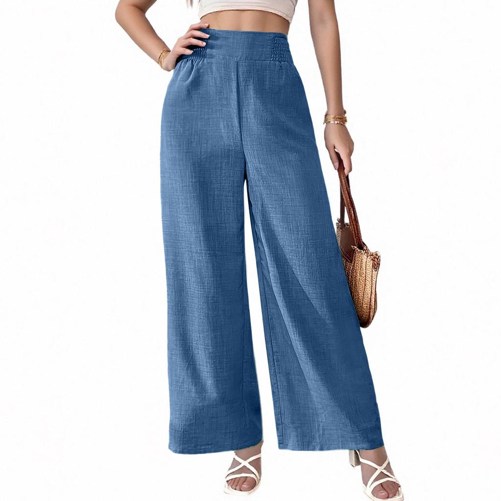 Damen Sommer Weitbein Hose - Leichte Atmungsaktive Locker Sitzende Hose