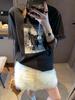 Mochie Spring Lace Patchwork Two-Piece Look Round Neck Printed Loose Slimming Long Sleeve T-Shirt
