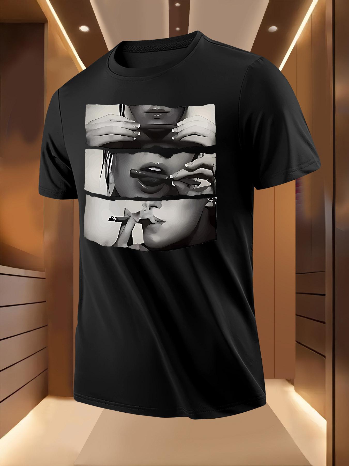 Light Yellow - Bold Smoking Graphic Tee with Lips T-shirt XXL