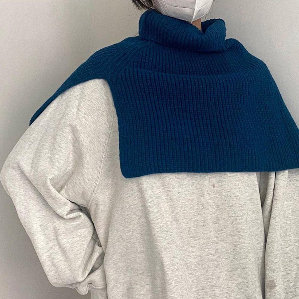 Scarf Accessories High Collar Slit Female Wool Scarf Knitted Shawl Solid Color Wraps Knitted Cape