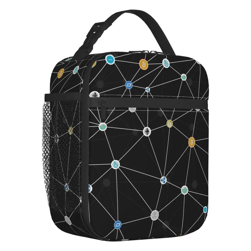 Custom Bitcoin Digital Currency Lunch Bag Women Cooler Warm Insulated Lunch Boxes for Kids School