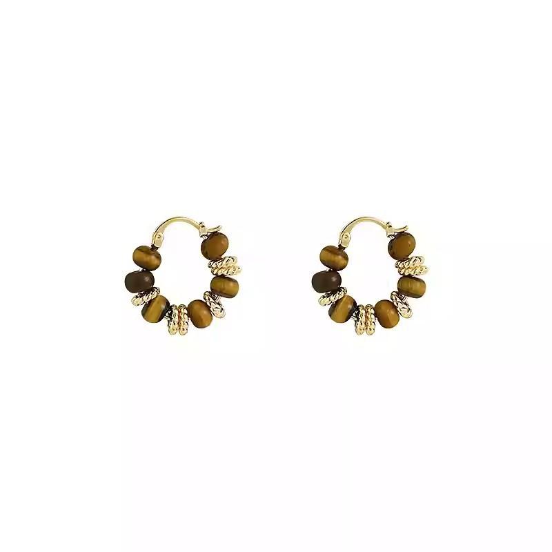 Factory Maillard Color Ear Buckle Light Luxury Beaded Earrings Fashion Retro Stud Earrings Earrings Women S Earrings