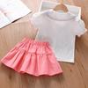 Set Estivo Preppy Due Pezzi per Bambina, Carino Outfit a Manica Corta, Abbigliamento alla Moda per Bambini