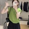 2026 Summer Orange Ice Silk Knitwear: Stylish Round Neck Short Sleeve Solid Color Top for Petite Women