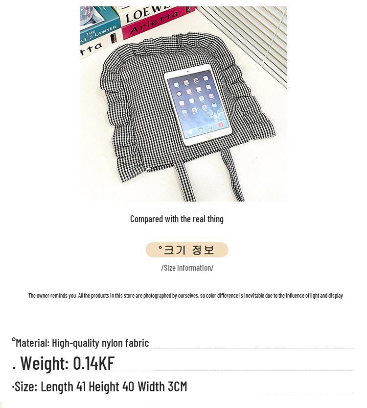 Fresh Checkered Ruffle One-Shoulder Lace Backpack: Cute Korean Style Tote for Daily Commute and Students