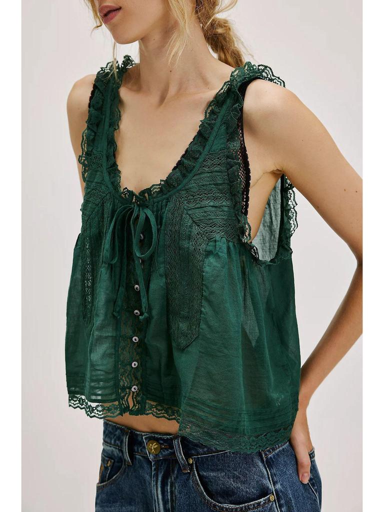 Damen Slim Fit Tanktop mit Spitzenbesatz