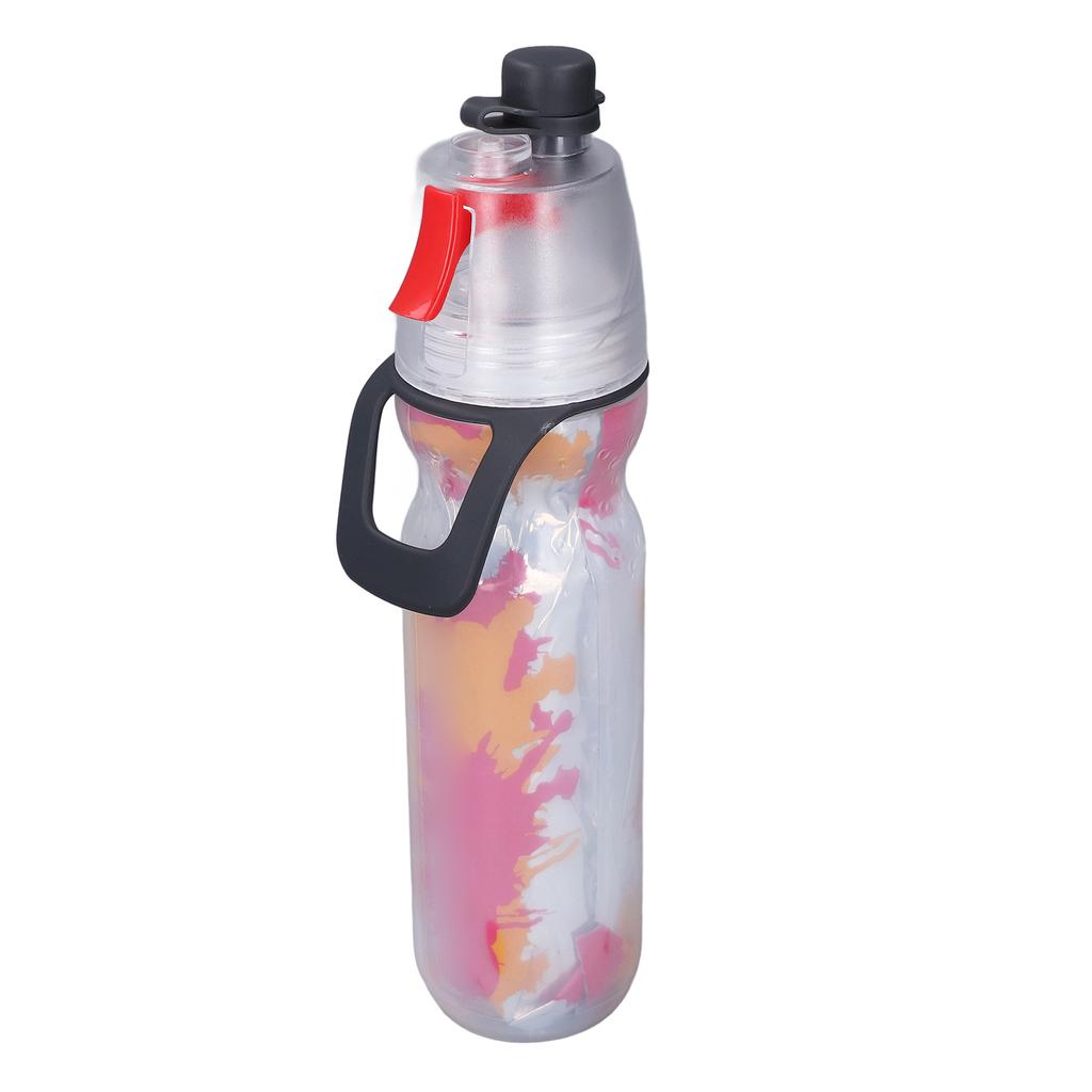 PE Misting Water Bottle Spray Mist Sports Water Bottle Reusable Cooling Drinking Bottle with Double Wall Insulation Carry Loop Red