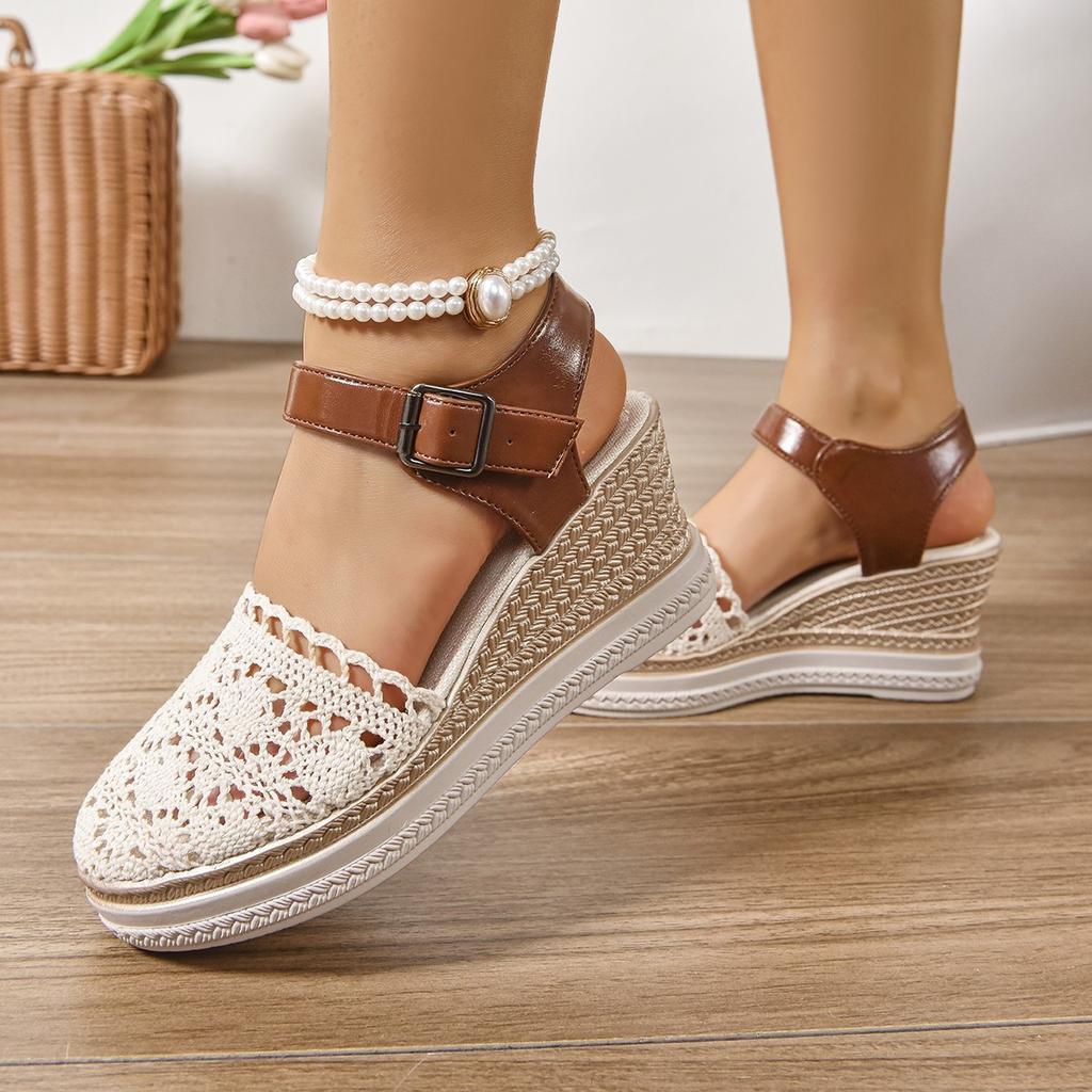 Fashion Women Sandals 2025 Summer New Fashion Canvas Wedge Sandals Casual Espadrilles Fashion Platform Woman Sandals Zapatos De Mujer