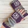 Gants en tricot sans doigts avec broderie de chat et patchwork, Gants décontractés ouverts aux doigts tendance pour femme, Mitaines chaudes d'hiver sans doigts