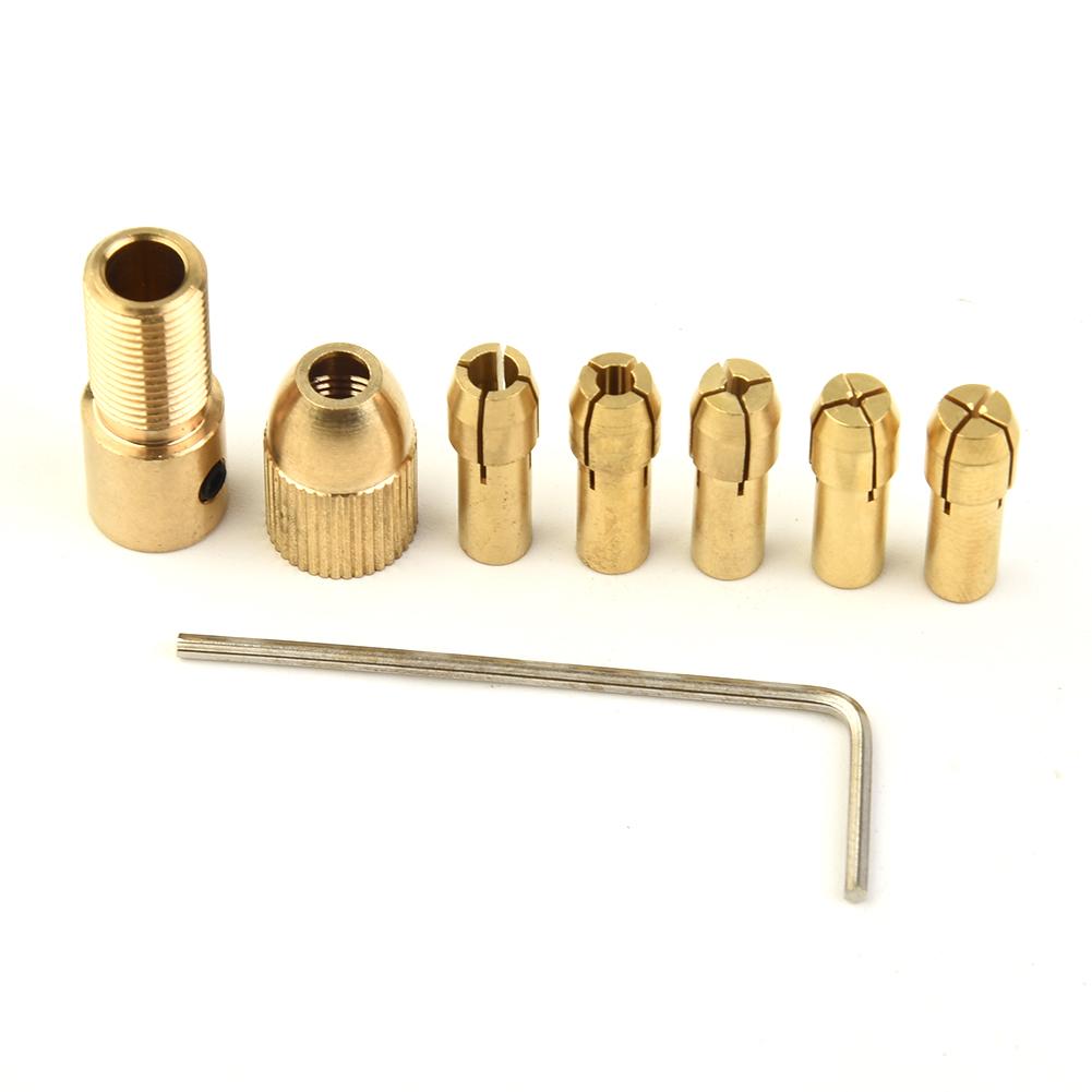 Handle Drill Chuck 7pcs Brass Gold Drilling Heads Connector Attachment
