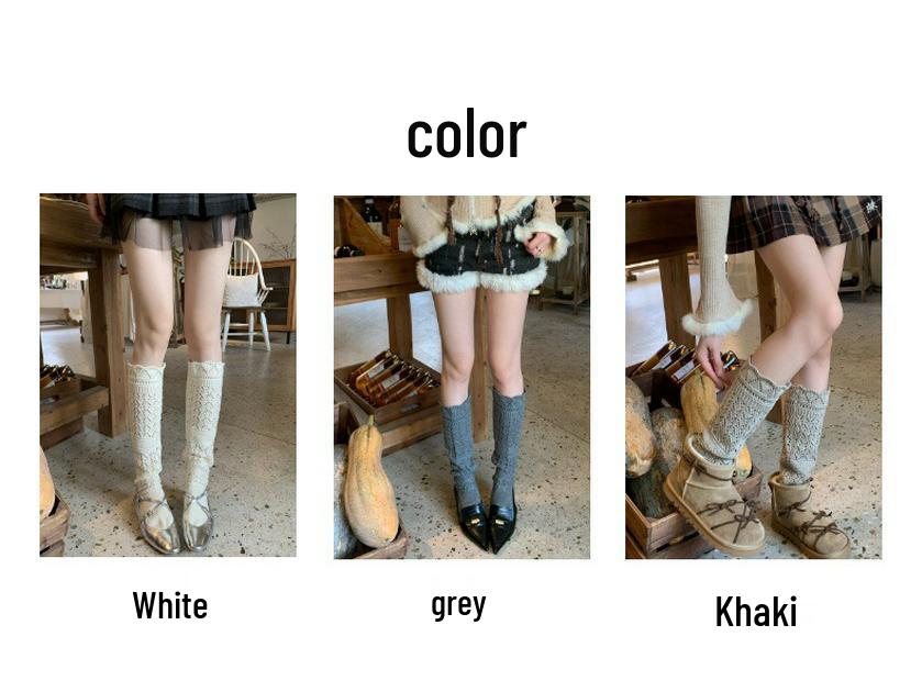 Wei Xue Autumn/Winter Hollowed Wool Slouch Calf Socks: Runway Style Knitted Lace, Warm & Slimming.