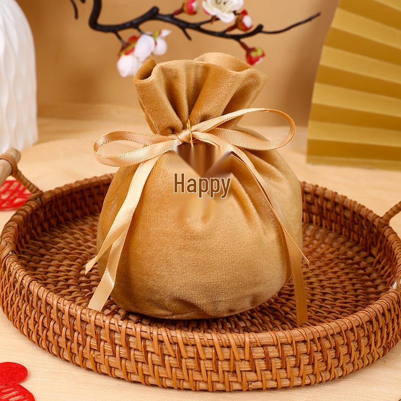 European Style Velvet Round Candy Bag - Creative Wedding & Festival Favor with Drawstring
