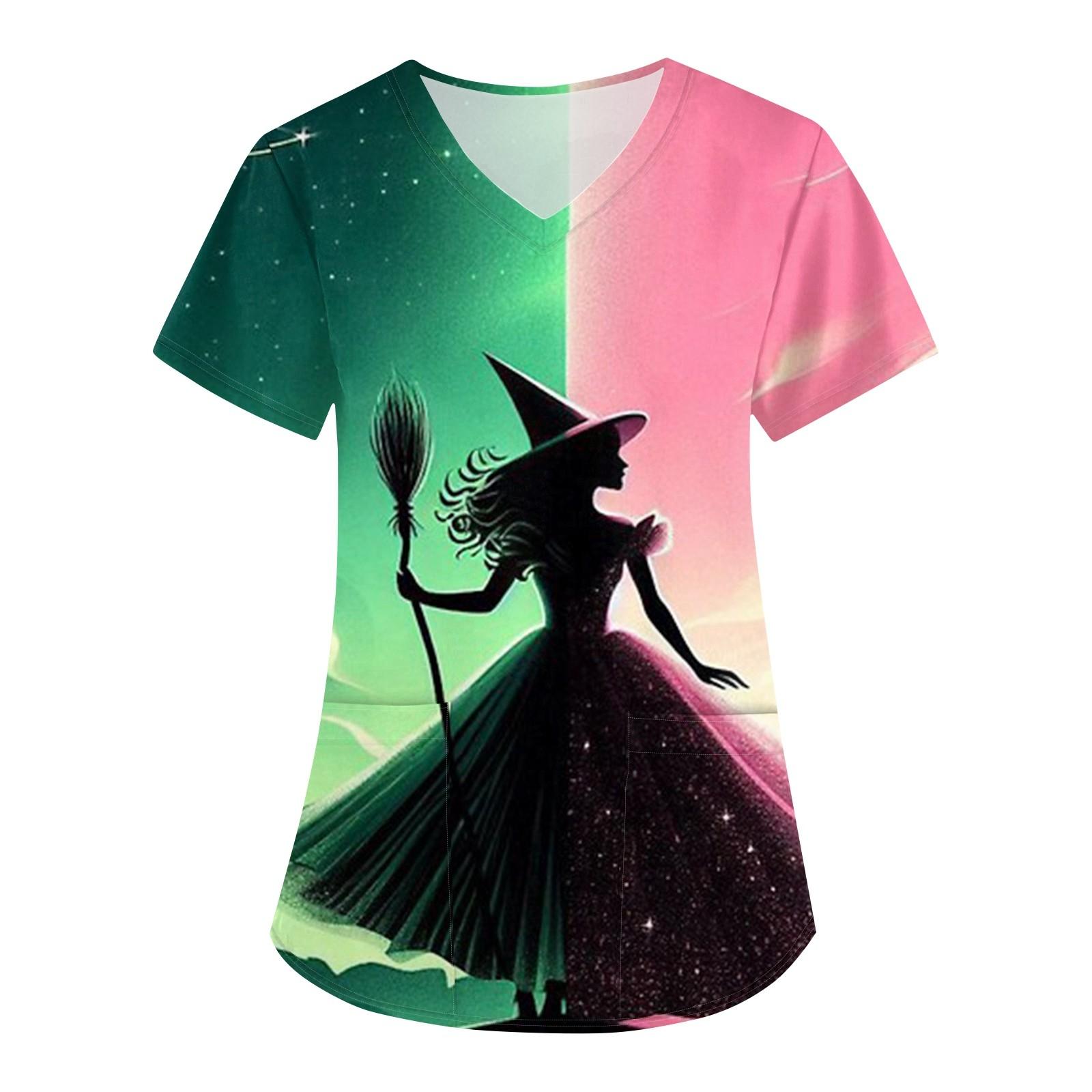 

Женская рабочая одежда с принтом, V-образным вырезом, карманом и короткими рукавами XXL