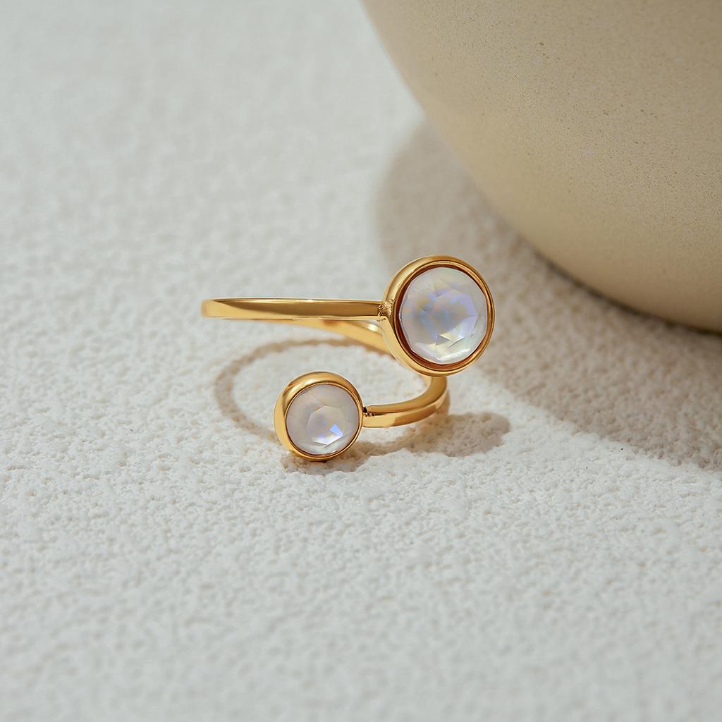 Youthway Naturstein Geometrische Linien Ringe Vergoldeter Edelstahl Fingerschmuck Zarte Minimalistische Verstellbare Ringe