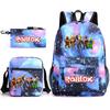 Mochila escolar de grande capacidade com alça de ombro; conjunto de estojo de lápis de três peças para estudante