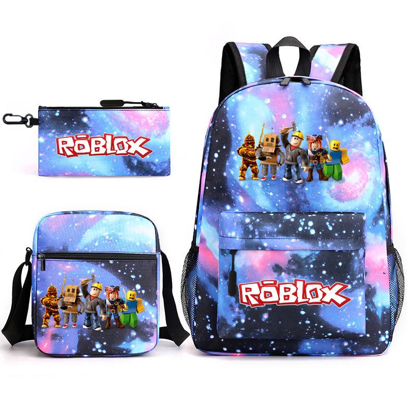 Mochila escolar de grande capacidade com alça de ombro; conjunto de estojo de lápis de três peças para estudante