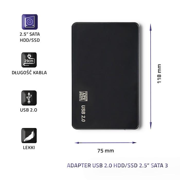 Qoltec Enclosure/Bay for 2.5" SATA3 HDD/SSD Drives | USB 2.0 | Black