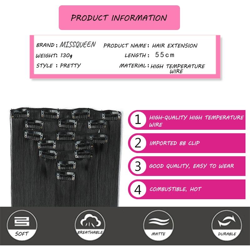 MISSQUEEN Long Straight Clip In Hair Extensions Synthetic Hair Synthetic Clips In Hair Extensions Heat Resistant 7Pcs/set 16Clips