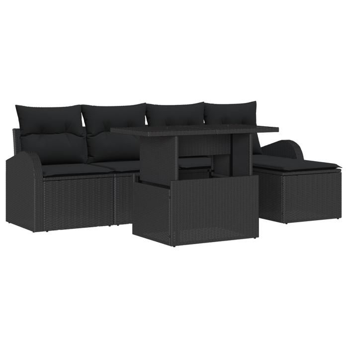 VidaXL Canapé de jardin 6 pièces avec coussins en noir 3348629
