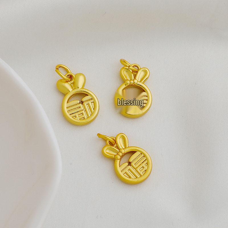 Gold-Plated Zodiac Rabbit Fu Pendant: Lucky Charm Beaded DIY Accessory