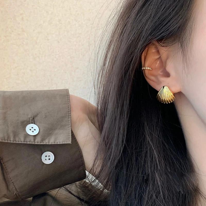 PONYKISS Silver Shell Stud Earrings for Women Geometric Fine Minimalist Accessories