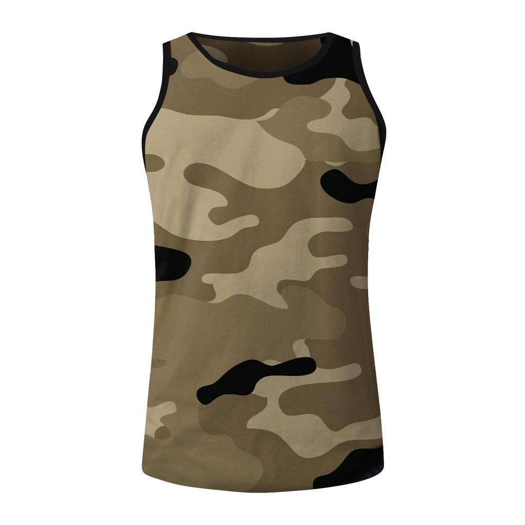 Men's Casual Fashion Summer Printed Round Neck Sleeveless Sport Vest Top Blouse