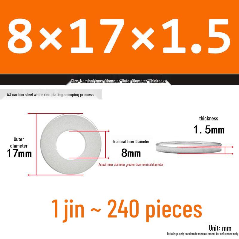 Extra Thick Galvanized Iron Flat Washer, Round, M3-M62