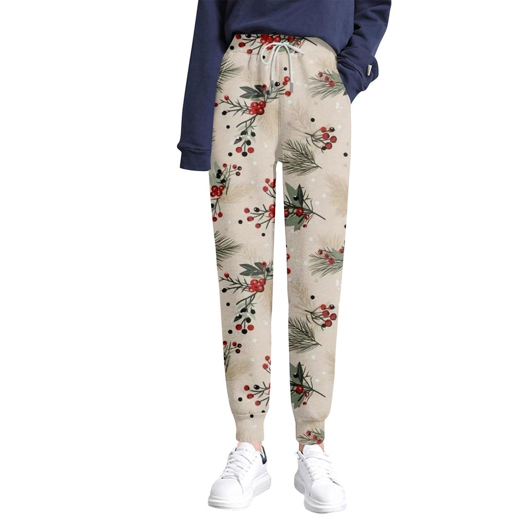 Women's casual fashion home Christmas print plush sweatpants
