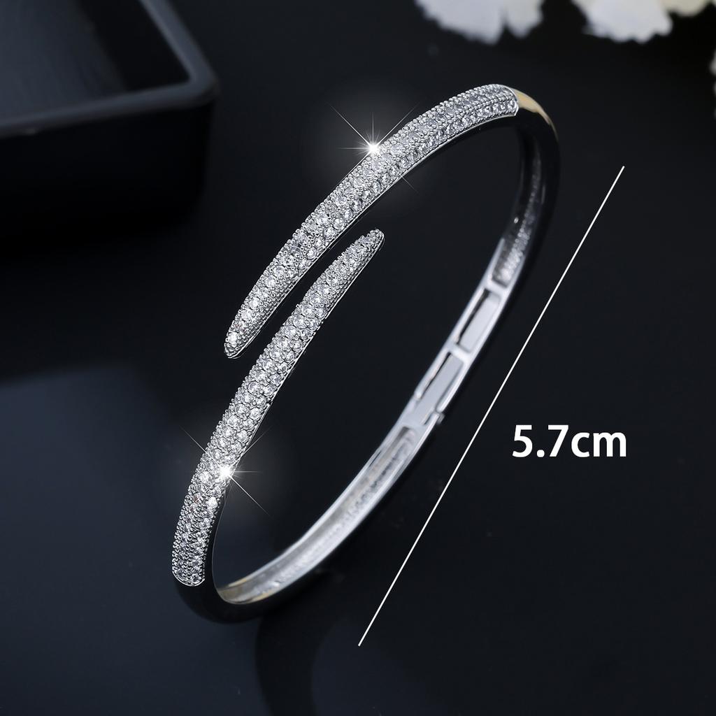 Fashion Simple Sparkling Zircon Open Cuff Bracelet And Ring Set For Women Elegant Light Luxury Jewelry Gift