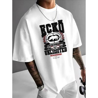 T-shirt Casual Retro Traspirante da Uomo Taglia Europea Stampa Creativa con Lettere Resistente all'Usura Lavabile a Maniche Corte per Fitness Corsa Uso Quotidiano