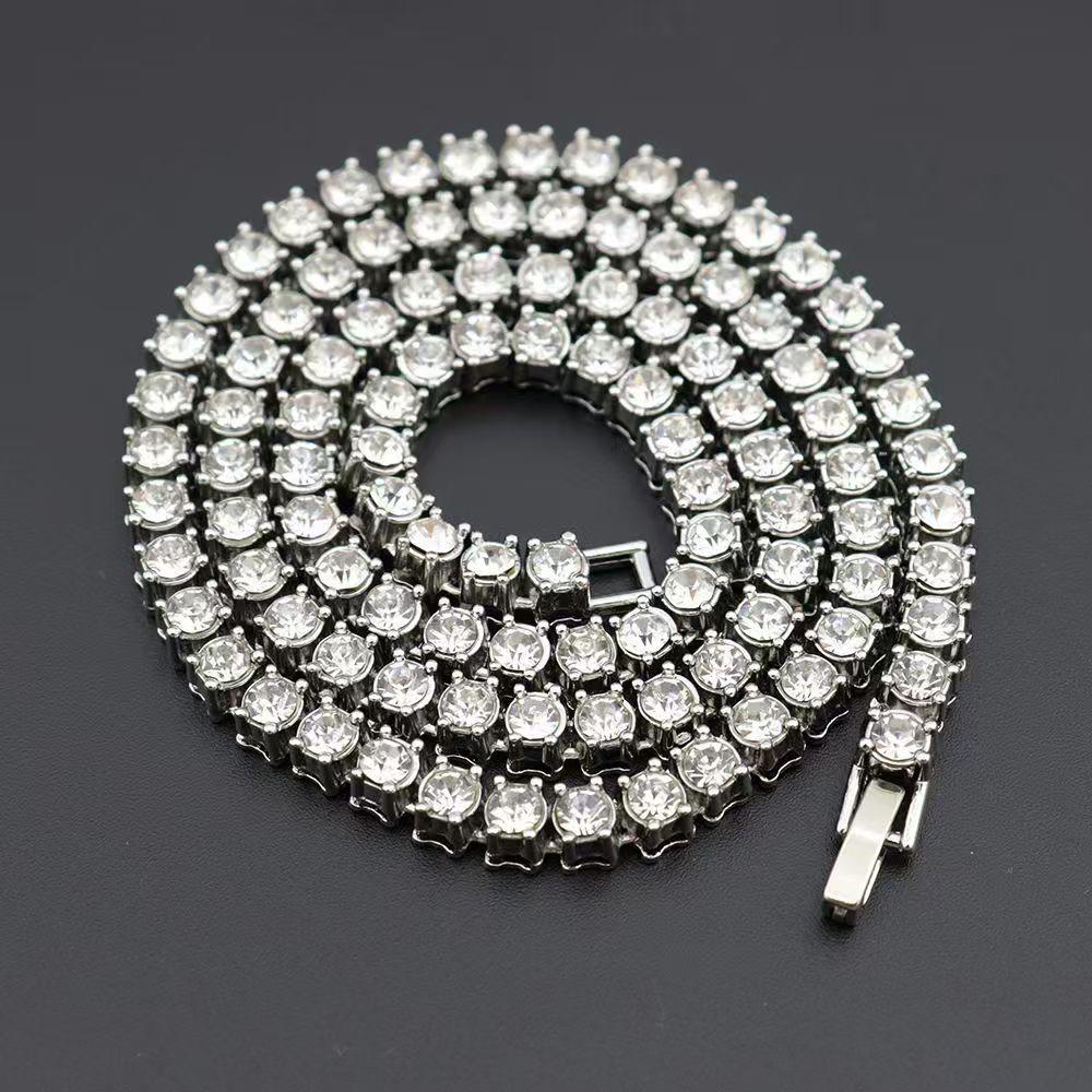4mm Alloy Cuban Tennis Chain Necklace: Hip Hop Layered Clavicle Jewelry with Pendant for Men