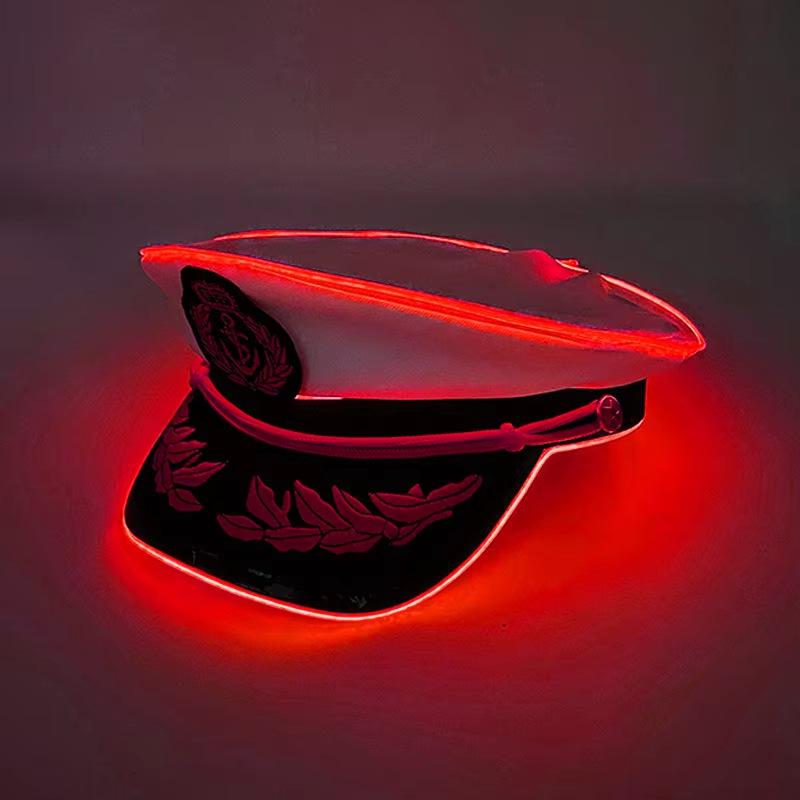 Navy Sailor LED Light-Up Embroidered Captain's Hat for Festivals and Performances