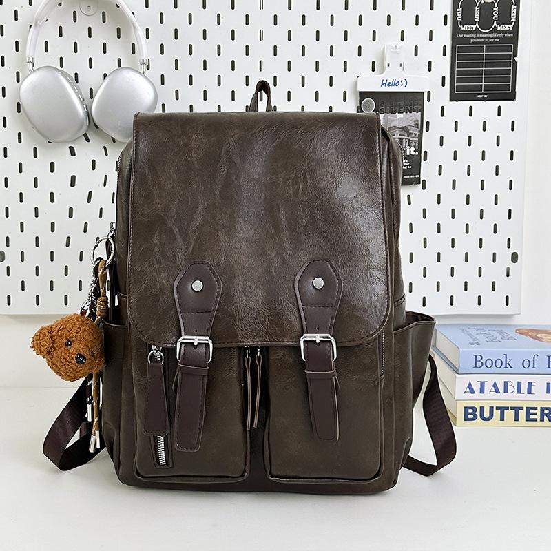 Schoolbag new casual pu schoolbag men's fashion outdoor backpack trendy cool retro large capacity waterproof portable business backpack