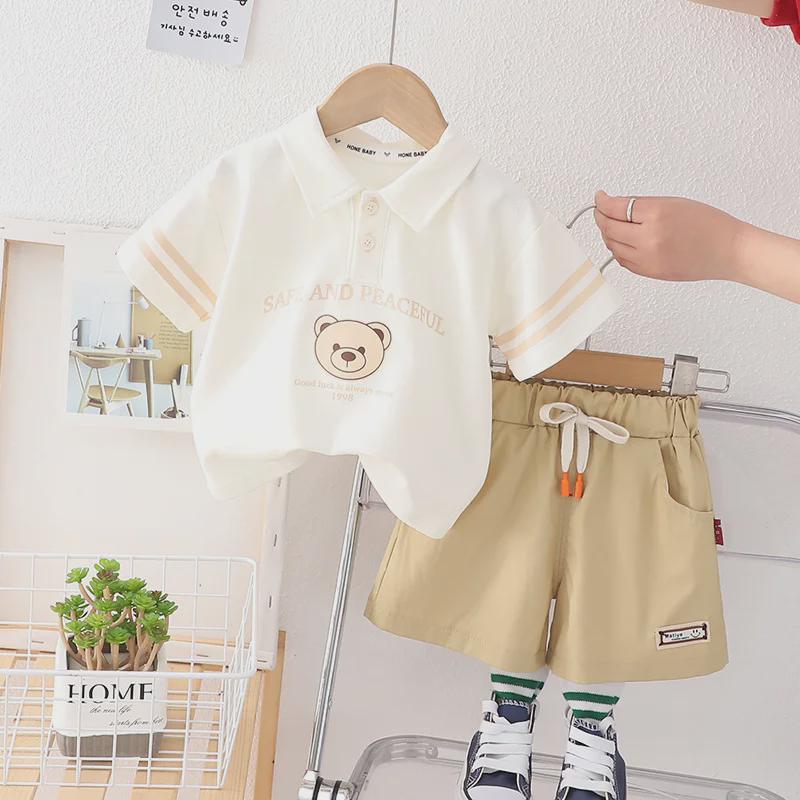 Boys' Summer Cartoon Polo Shirt & Shorts Set - New Children's Short-Sleeved Two-Piece Outfit