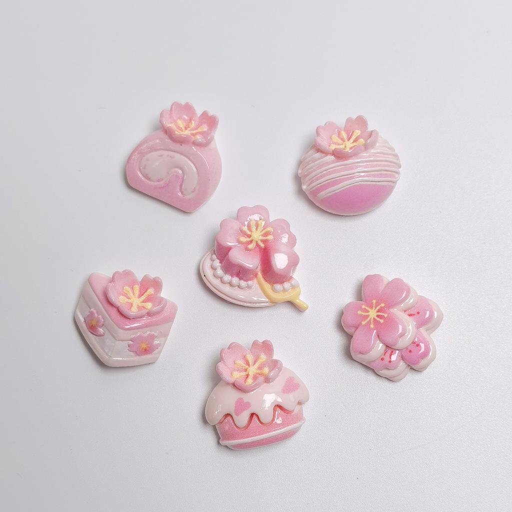 100PCS Pink Mini Flower Cake Series Resin Flatback Cabochons for Hairpin Scrapbooking DIY Jewelry Craft Decoration Accessories