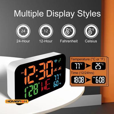 Tuya WiFi Tischuhr Kalender Intelligentes Thermometer Hygrometer mit digitaler LED-Anzeige Unterstützt WLAN Auto-Kalibrierung