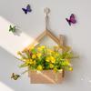 Wood Wall Planter with Artificial Plants, LED Lighted Rustic Farmhouse Wall Decor, Hanging Fake Plants Flowers Holder Vase for Bedroom Living Room